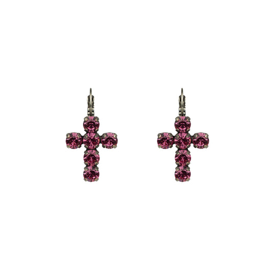 Crystal Cross Drops - Rose - Antique Silver