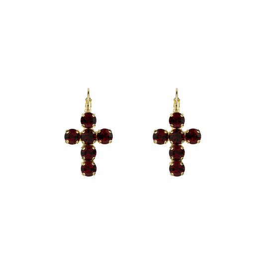Crystal Cross Drops - Ruby - Soft Gold