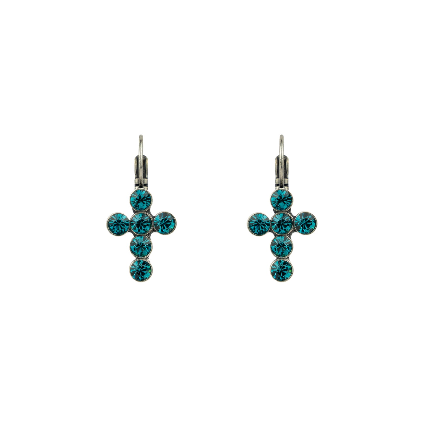 Crystal Mini Cross Drops - Aqua - Antique Silver