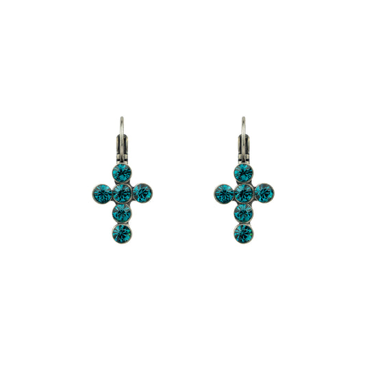 Crystal Mini Cross Drops - Aqua - Antique Silver