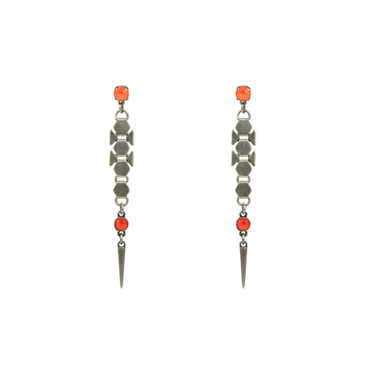 Dylan Spike Earrings – Electric Orange – Antique Silver
