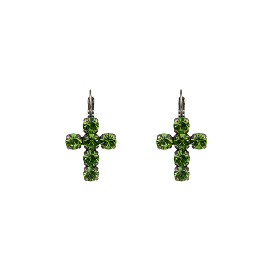 Crystal Cross Drops - Peridot - Antique Silver