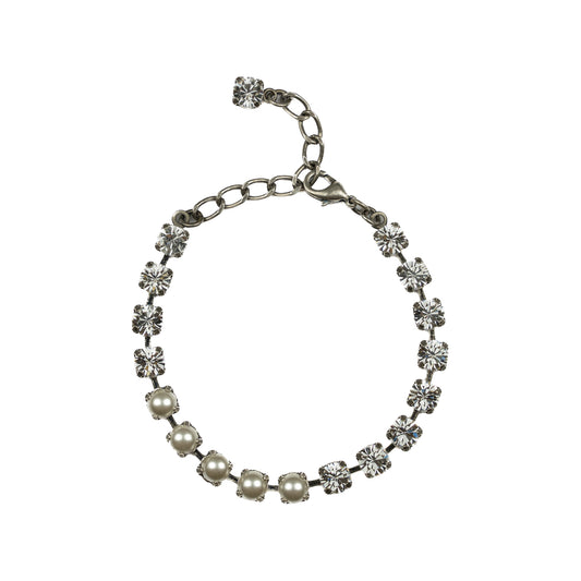 Aurora Mini Rocks Bracelet - Crystal & Pearls - Black Matte