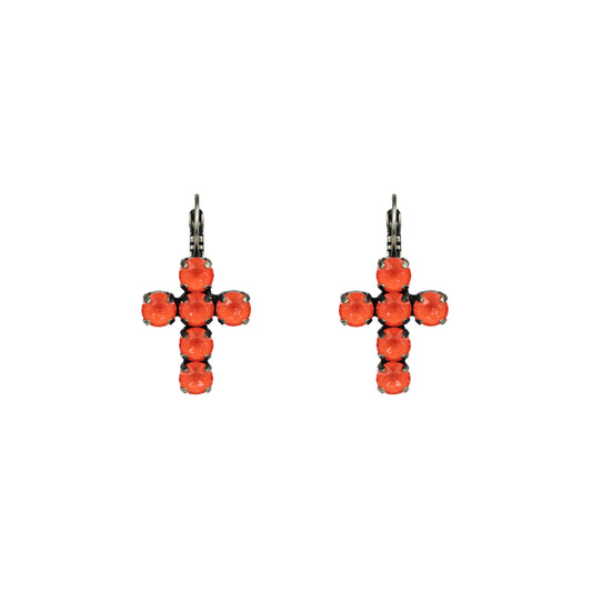 Crystal Cross Drops - Electric Orange - Antique Silver