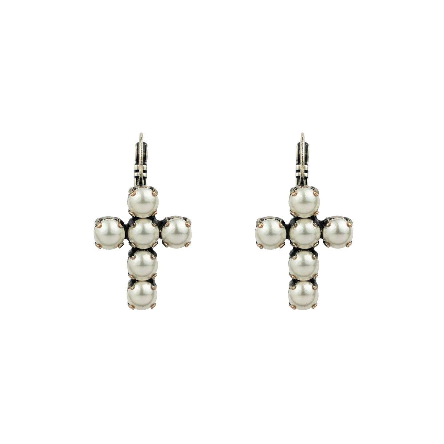 Crystal Cross Drops - Pearl - Antique Silver