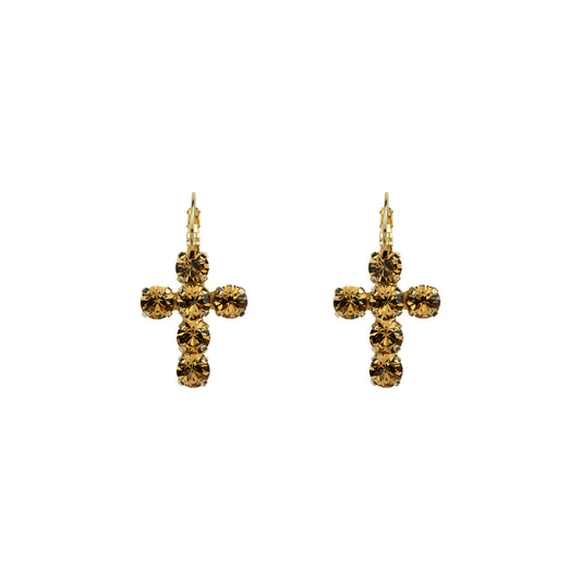 Crystal Cross Drops - Topaz - Soft Gold
