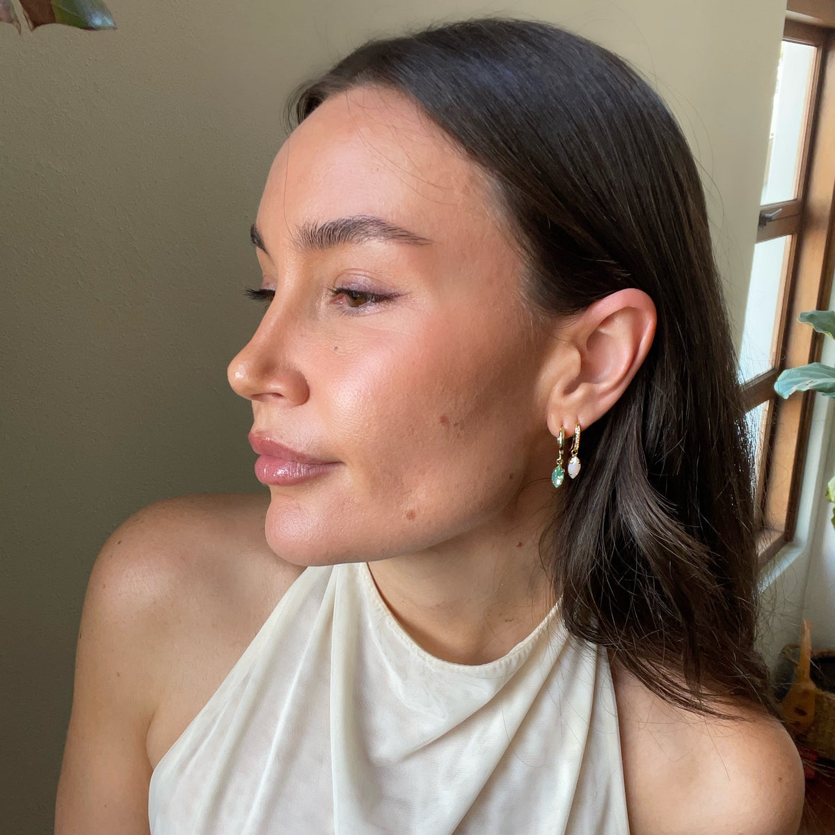 Astrid Crystal Loops - Green Opal - Gold Plated