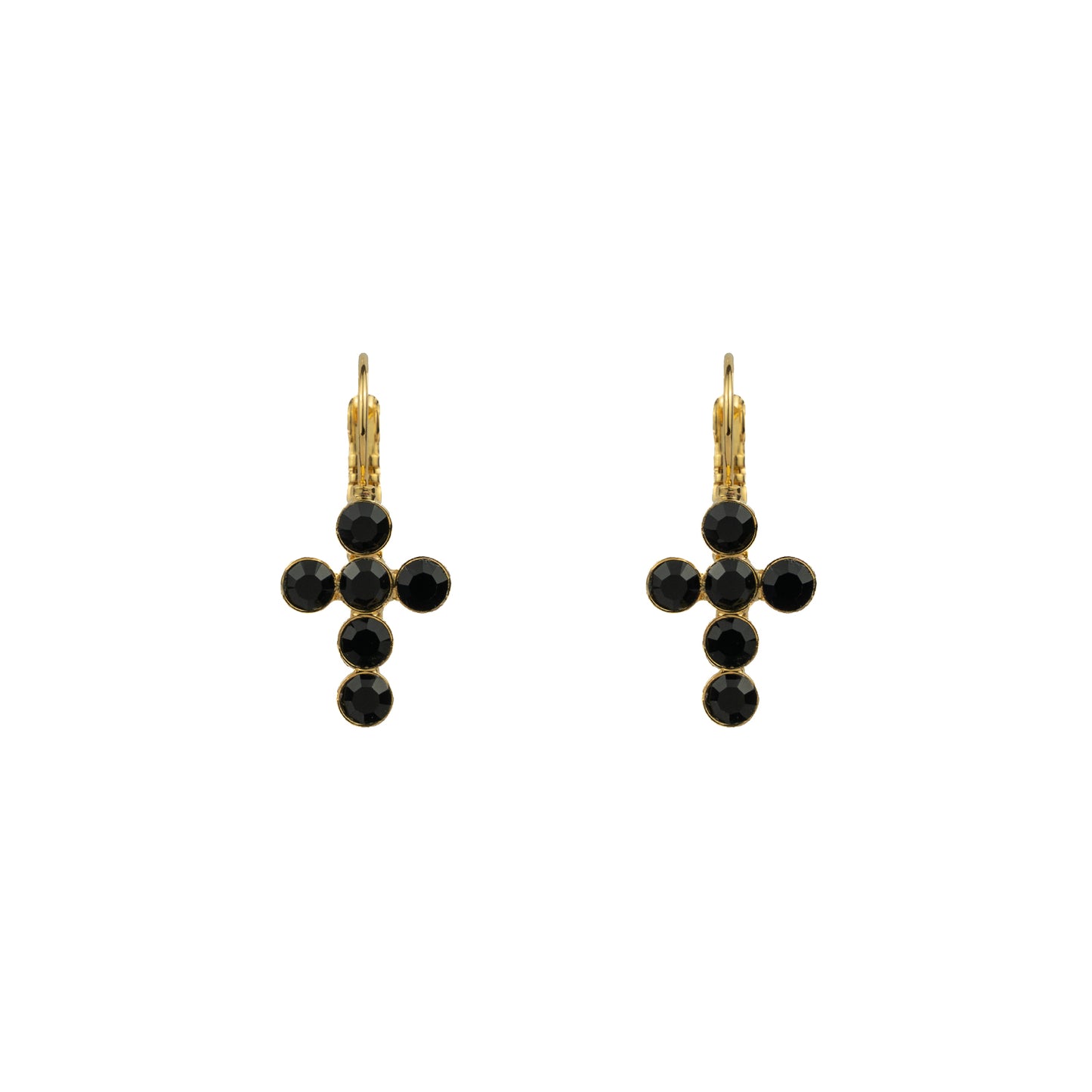 Crystal Mini Cross Drops - Jet - Gold