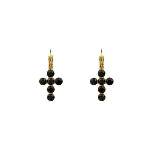 Crystal Mini Cross Drops - Jet - Gold